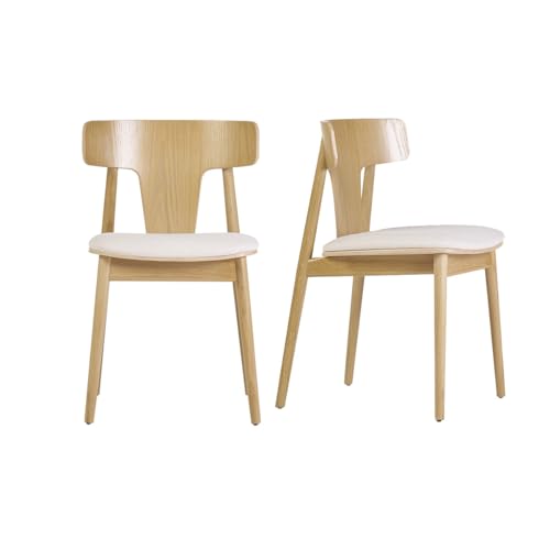 Miliboo Chaises scandinaves en Bois Clair chêne Massif et Tissu Effet Laine bouclée Blanc cassé (Lot de 2) Louisa
