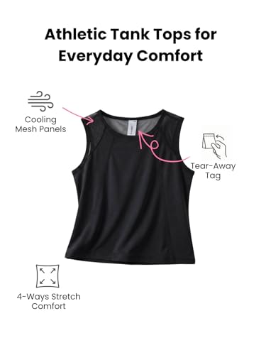 Image of WELAKEN Girls' Athletic Tank Top - Mesh Open Back Sleeveless Sports Shirt for Active Kids,Black,4T