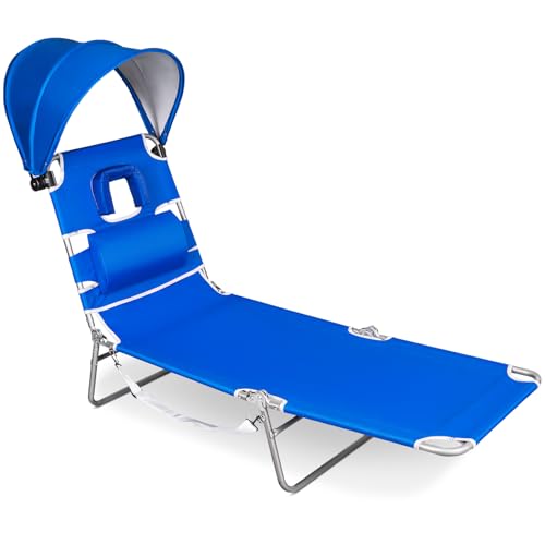 Romswi Folding Tanning Beach Chair with Canopy & Face Hole