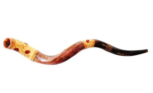 44"-46" Jumbo Yemenite Hand Painted Kudu Horn Shofar - Pomegranate, with Free Anti Odor Spray, Made in Israel