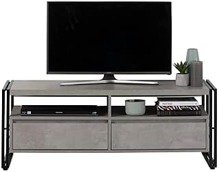 TV Table Stand - Light Grey Finish With Matt Black Metal Frame 450mm H x 1200mm W x 400mm D