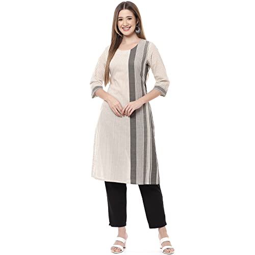 Image of Rangriti Off White Poly Cotton Straight Kurta for Women