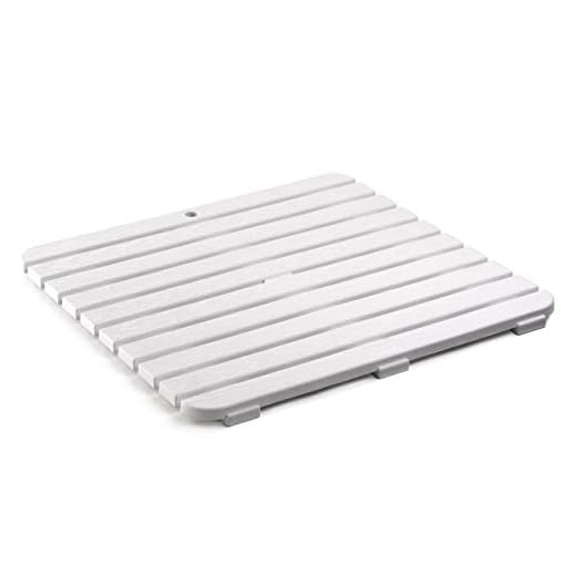 TATAY Caillebotis de Douche Carré, Polypropylène, Finition Effet Bois, Antidérapant, Protection Solaire, avec Clous en Caoutchouc, Blanche. Dimension 55 x 55 cm