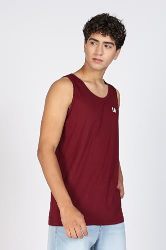Image of Men's Black Tank Top, 100% Combed Cotton, Regular Fit, Sleeveless Gym Workout Vest with Logo