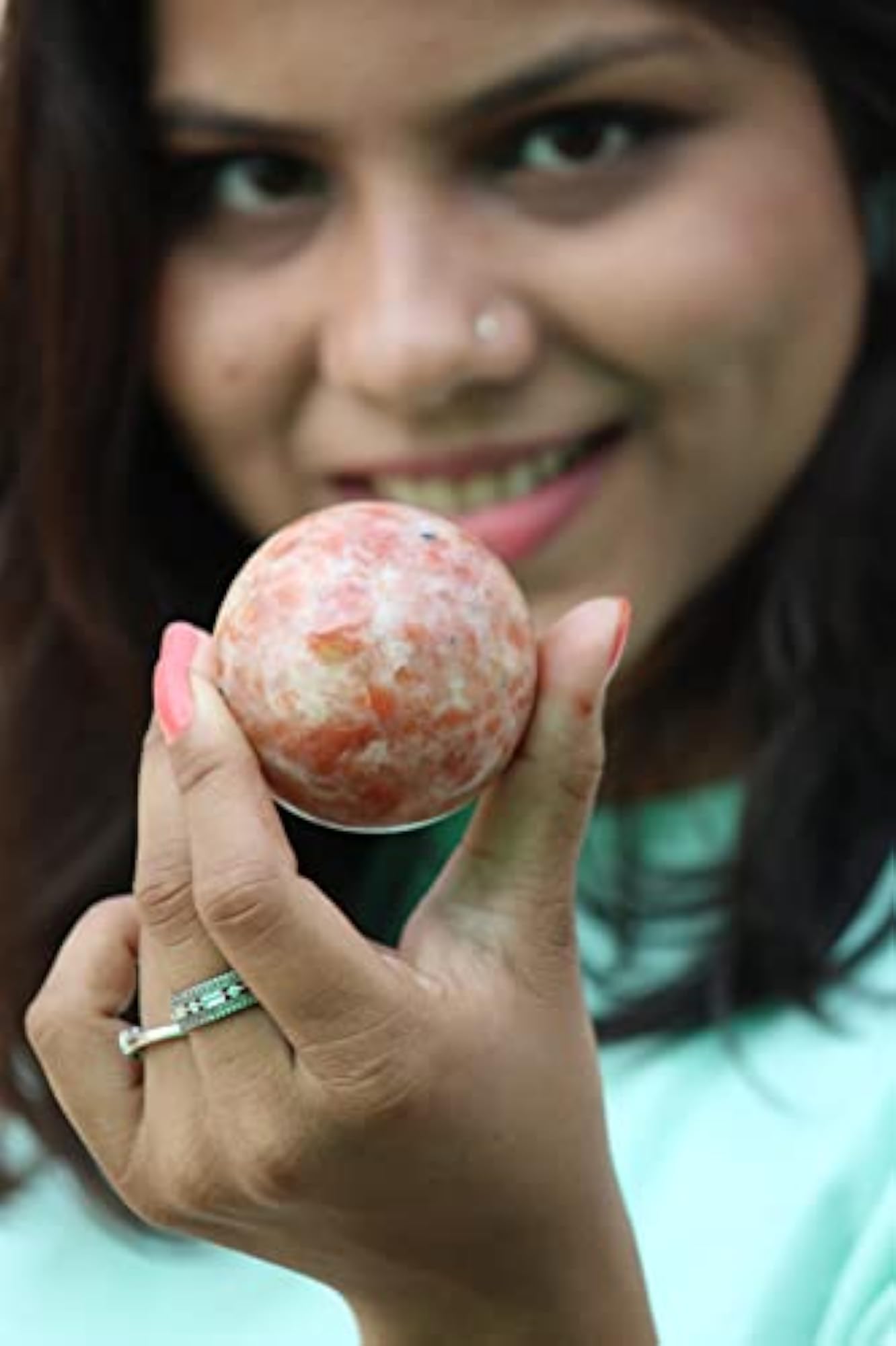 Jet Sunstone Hand Carved Sphere Gemstone, Healing Focus