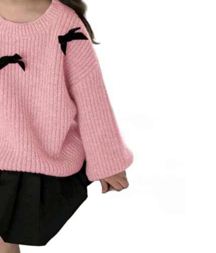 Toddler Girl Sweaters, Bow Design Long Sleeve, Round Neck.3