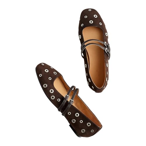 Women's Studded Mary Jane Flat Round Toe Metal Eyelet Embellished Ballet Flats Double Strap Comfortable Casual Dress Flat Shoes3