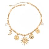 PLOUTOS Gold Celestial Pendant Necklace for Women Layered Chunky Chain Sun Moon Star Charms Statement Boho Fashion Jewelry Gift For Women Party Date (Gold)