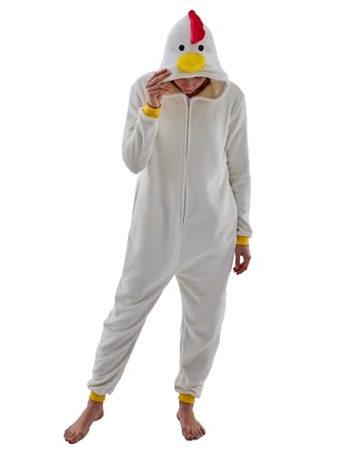 JUOLOET Unisex Adult Onesie Pajamas Chicken Animal One Piece Snug Fit Halloween Costume Sleepwear Homewear White Chicken Small