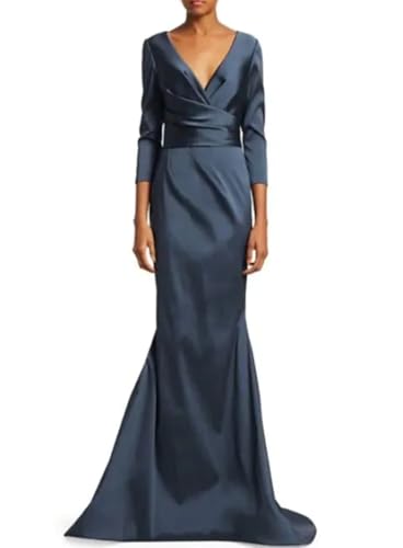 Mermaid/Trumpet Elegant Wedding Guest Dress V Neck Sweep/Brush Train 3/4 Length Sleeve Formal Dress Ruching 20252