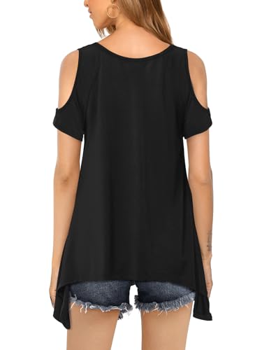 Beluring Womens Cold Shoulder Tops Summer Short Sleeve V Neck Casual Tunic Tee Shirts4