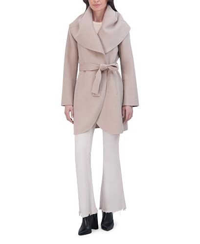 Image of TAHARI Womens Double-faced Luxury Soft Wool Blend Peacoat Removable Belt Wool Coat Oversized Collar