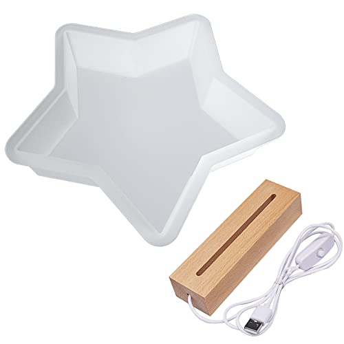 Yayatty Moule en Résine de Silicone de Forme Star, Moules en Silicone Résine Epoxy DIY Lampes, Moule de Lampe en Résine Epoxy avec Base Eclairée pour Lampe de Table,...