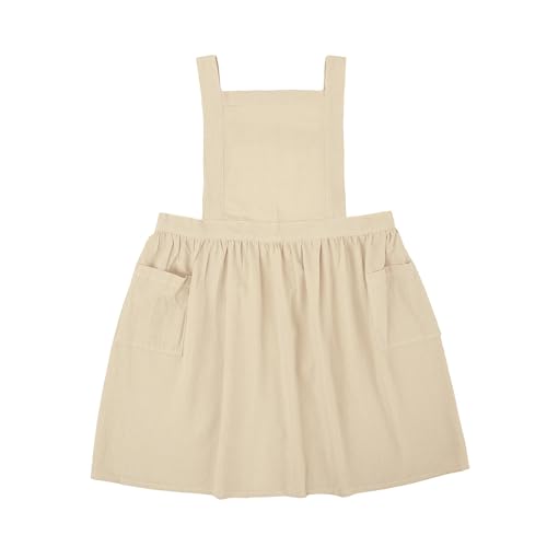Surblue Kids Retro Aprons Pinafore Apron for Girls Boys Cotton Linen Aprons for Children, Beige, 3-6 Years Older