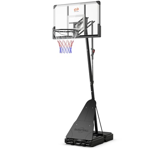 GOPLUS Panier de Basket-Ball Exterieur, Mobile avec Roues, Hauteur Réglable 1,5 à 2,1 m/ 2,45 à 3,05 m, Panneau Arrière 112cm, Planche de Rebond sur Base,...