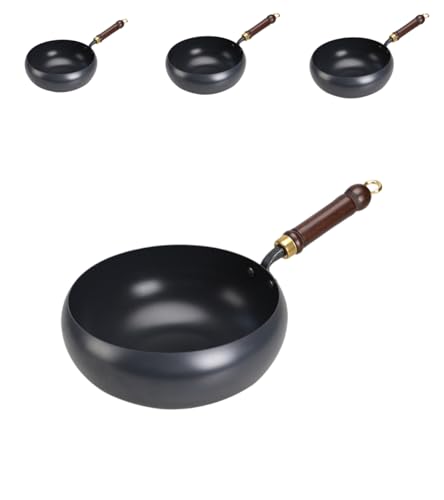 SJGEIDM 鋳鉄フライパン、手作り鉄ノンスティック 錆びない木製ハンドル、化学コーティングなし、鉄チップ供給、軽量、省エネガス発生器と電磁レギュレータ対応、揚げる、焼く、茹でる、家庭用 (【無料ポット】24cm トラディショナル スムースポット【ギフト