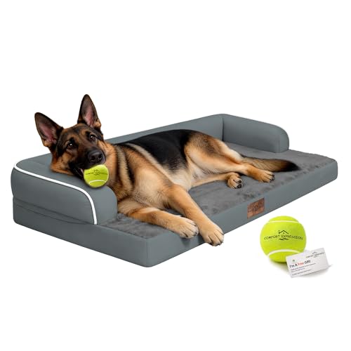 Image of Comfort Expression Washable Orthopedic Dog Bed for Extra Large Sized Dogs | Waterproof Memory Foam Pet Bed 48x33 Inch with Removable Cover with Non-Slip & Bolster, Dark Grey