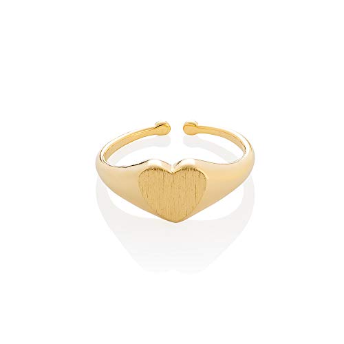 namana Bague Chevalière en Coeur pour Femme, Bague Chevaliere en Coeur avec une Finition Brossée, Bague Or Reglable en Forme de Coeur pour Femme et Adolescente, Bague...