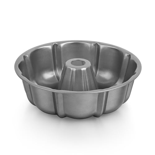 HaWare Non-Stick Fluted Cake Tin, 10inch Grey Carbon Steel Ring Cake Pan for Baking, Birthday Round Tube Mould, Hollow Design, Healthy & Non-Toxic, Release& Clean Easily -26cm