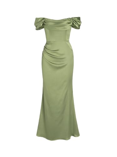 CIDER Cocktail Dresses Elegant Off Shoulder Ruched Maxi Dress Bridesmaid Dress Square Neck Mid Waist Light Green