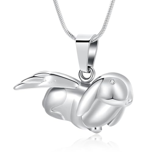 Bunny Rabbit Urn Pendant Necklace - Stainless Steel Cremation Ashes Jewelry for Pets Keepsake Memorial Ashes Locket
