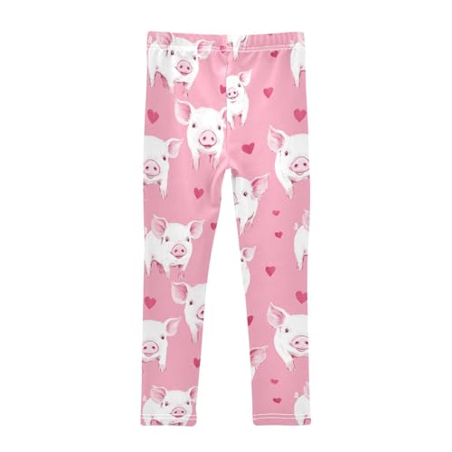 Wusikd White Piglets Girls' Leggings Toddler Doodles Pink Hearts Kids Yoga Pants Dance Active Tights 4T2