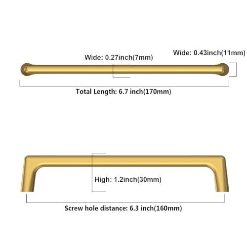 Image of Asidrama 10 Pack 6.25 Inch(160mm) Vibrant Brushed Moderne Brass Cabinet Pulls Heavy-Duty Solid Kitchen Cabinet Handles Drawer Hardware for Bathrooms Cabinets 3307