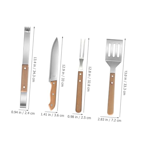 Set de herramientas parrilleras OSALADI acero y madera miniatura 7