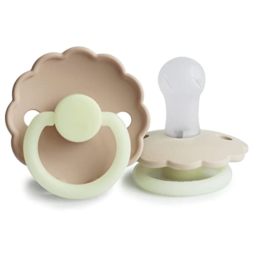 Image of FRIGG Daisy Night SilkySoft Silicone Baby Pacifier | Made in Denmark | BPA-Free (Croissant /Cream, 0-6 Months)