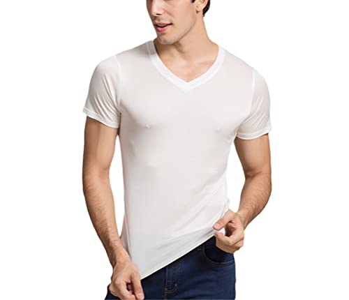 T-shirt en soie naturelle homme col V, fini la transpiration gâchant vos hauts d'été