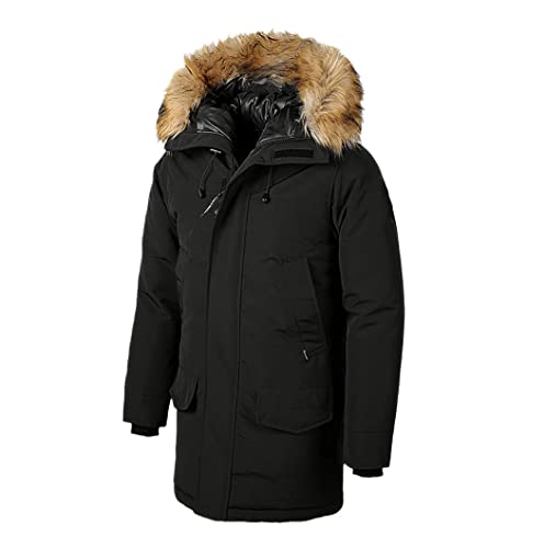Manteau long d'hiver fausse fourrure homme noir avec veste coton épais capuche M