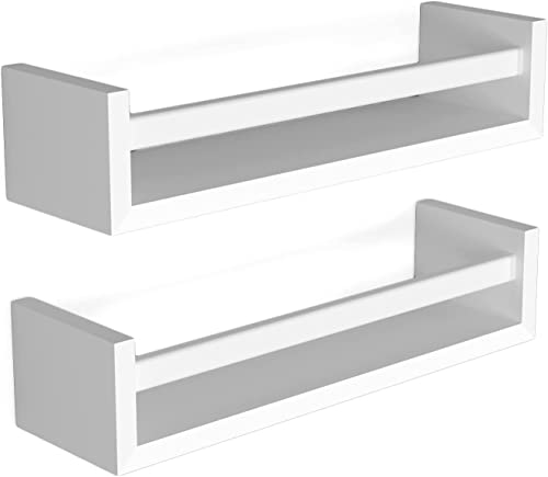 Image of WooDinto Wall Shelves for Living Room, Bedroom|Wall Mounted ShelfWall Hanging Storage Unit|Wall Organiser Shelf (White, Floating Set of 2 - White - 18 Inch)