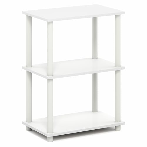 Image of Furinno Turn-N-Tube Storage Shelves, 3-Tier Book Shelf, Corner Shelf, Toolless Open Shelves, for Organization and Storage, Living Room, Garage, Home Office, White