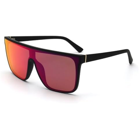 OSAGAMA Trendy Square Sunglasses for Women Men Luxury Lightweight Flat Top Inspired Shades Sun Glasses(Matte Black/Mirror Pink Purple) Cover