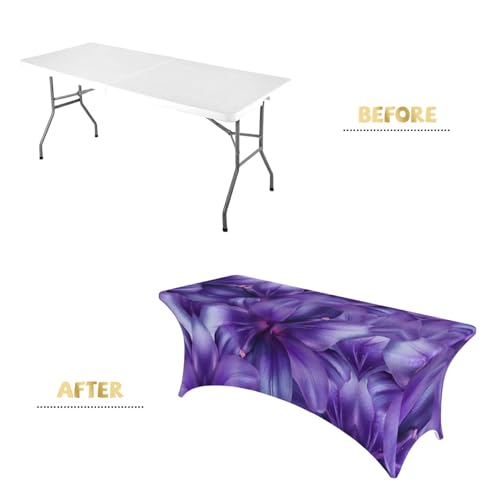 Housse de table rectangulaire élasthanne violette fleur de lys 180cm