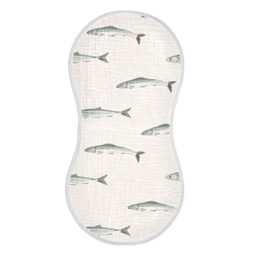 4 Pack Baby Burp Cloths, Soft Absorbent Burping Cloths for Babies, Cotton Milk Spit Up Rags, Large Size for Newborns, Baby Boys and Girls (Herring Fish)