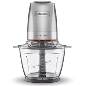 Kenwood EasyChop+ CHP62.400SI, Elektrische hakmolen met Quad Blade Roestvrijstalen Mes Systeem, Controle Systeem, IJscrusher, 600ml Glazen Kom, Vaatwasserbestendig, 500W, Zilver
