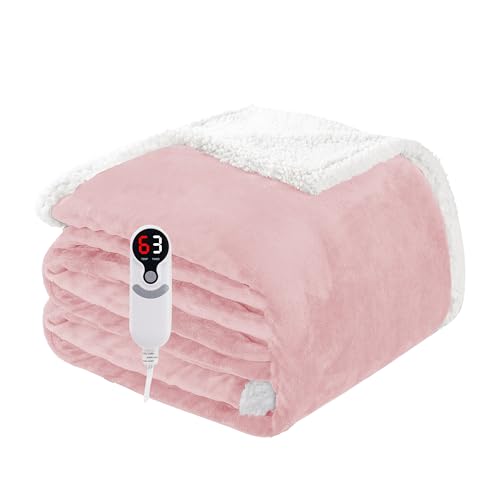 Electric Heated Blanket Full Size 72x84 Soft Flannel with Overheat Protection 9 Adjustable Heat Settings & 10-Hour Auto-Off Timer Fast Heating for Winter Comfort for Couch & Bed Pink
