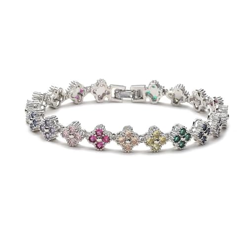 Generic Rainbow & Clover Zircon Unisex Bracelet, Crystal Flower...