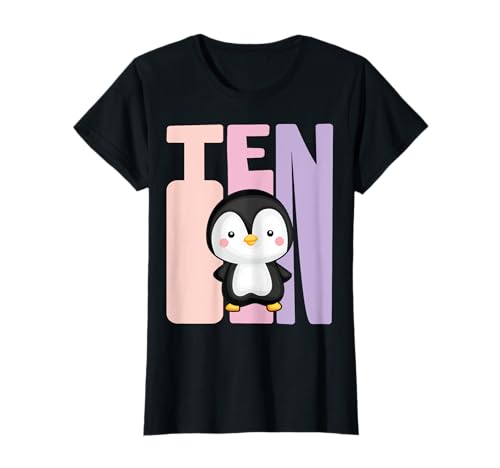 10 Años Cumpleaños Retro pingüino Niña Camiseta