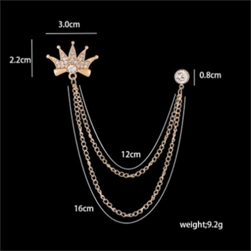 Image of 2PCS Crystal Hanging Chain Brooch Suit Pin for Men Women Vintage Crown Cross Star Diamond Broochs Gold and Silver Wedding Brooch for Clothes Dress Hats Bags Accessory