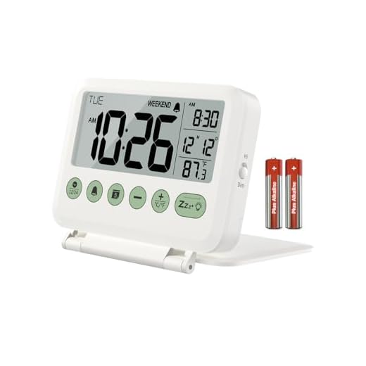 Digital Travel Alarm Clock - 3.54 inch LCD Display, 9-Minute Snooze, 2 Volume Levels, Backlight, Battery Included (White)