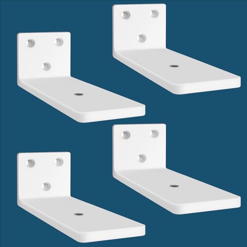 MLOQI 棚受け金具 ブラケット 厚さ5mm 頑丈棚受け 金具 ビス付 最大荷重50KG 隠し棚受け 棚の補強 l字金具 ホワイト(4本 10cm)