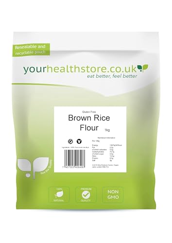 yourhealthstore Brown Rice Flour 1kg, Gluten Free, Stone Ground, Wholegrain, (resealable and recyclable pouch).