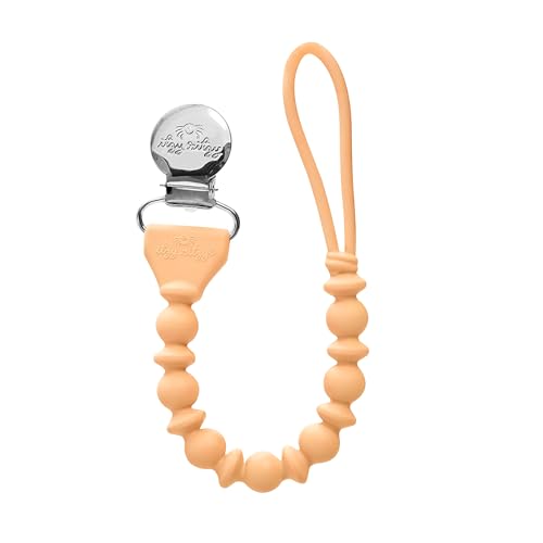 Image of Itzy Ritzy Silicone Pacifier Clip; 100% Food Grade Silicone Pacifier Strap with Clip Keeps Pacifiers, Teethers & Small Toys in Place; Features One-Piece Design & Silicone Cord (Apricot)