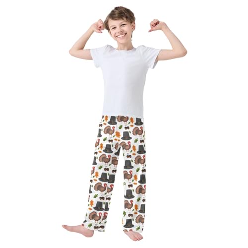 Turkey Pine Cone Boys Long Pants Soft Trousers Elastic Waist Kids Lounge Bottoms with Pockets S-XL2