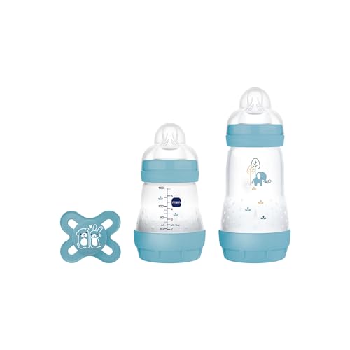 MAM, Set de Recién Nacido, Set Regalo, Incluye: 1 Biberón Anticólico de 130ml, 1 Biberón Anticólico de 260ml, 1 Chupete Original Start, a partir de 0 meses, Azul