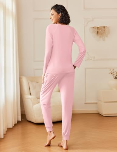 Image of Ekouaer 2 Pack Womens Pajama Sets Long Sleeve Pjs Soft Comfy Lounge Set