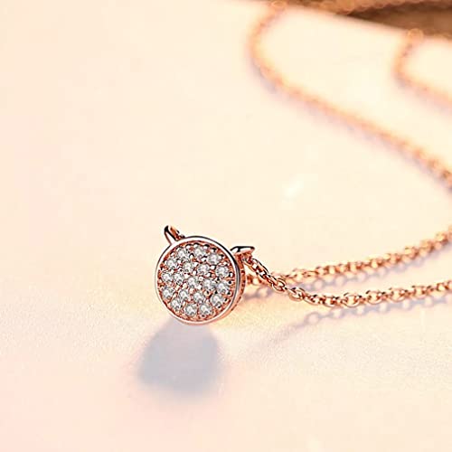 Collier argent 925 femme pendentif rond or rose zircone cubique fine chaîne