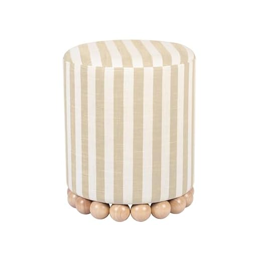 Tov Furniture Dex Beige Striped Linen Ottoman